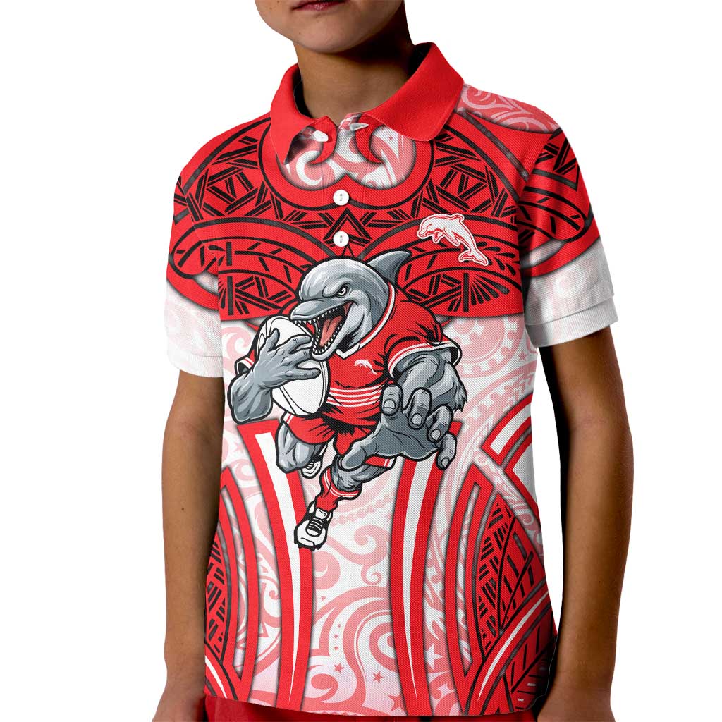 Dolphins Rugby Kid Polo Shirt Polynesian Tribal Dolphin Warrior Red White Pattern