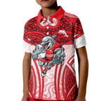 Dolphins Rugby Kid Polo Shirt Polynesian Tribal Dolphin Warrior Red White Pattern