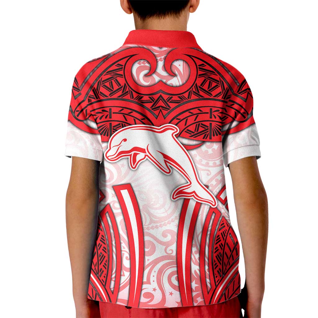 Dolphins Rugby Kid Polo Shirt Polynesian Tribal Dolphin Warrior Red White Pattern
