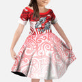 Dolphins Rugby Kid Short Sleeve Dress Polynesian Tribal Dolphin Warrior Red White Pattern
