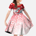 Dolphins Rugby Kid Short Sleeve Dress Polynesian Tribal Dolphin Warrior Red White Pattern