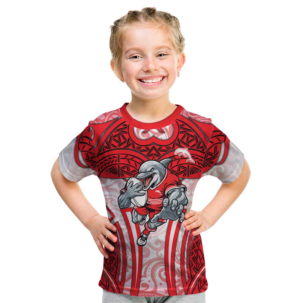 Dolphins Rugby Kid T Shirt Polynesian Tribal Dolphin Warrior Red White Pattern