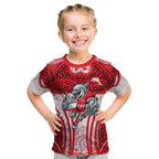 Dolphins Rugby Kid T Shirt Polynesian Tribal Dolphin Warrior Red White Pattern