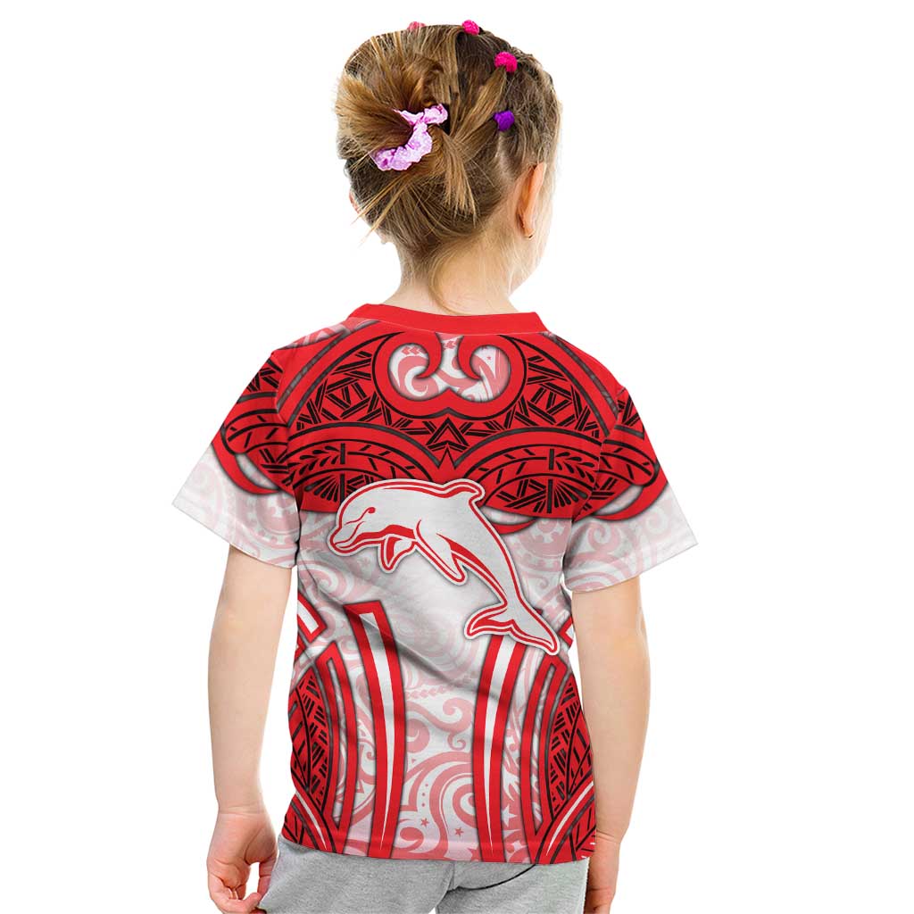 Dolphins Rugby Kid T Shirt Polynesian Tribal Dolphin Warrior Red White Pattern
