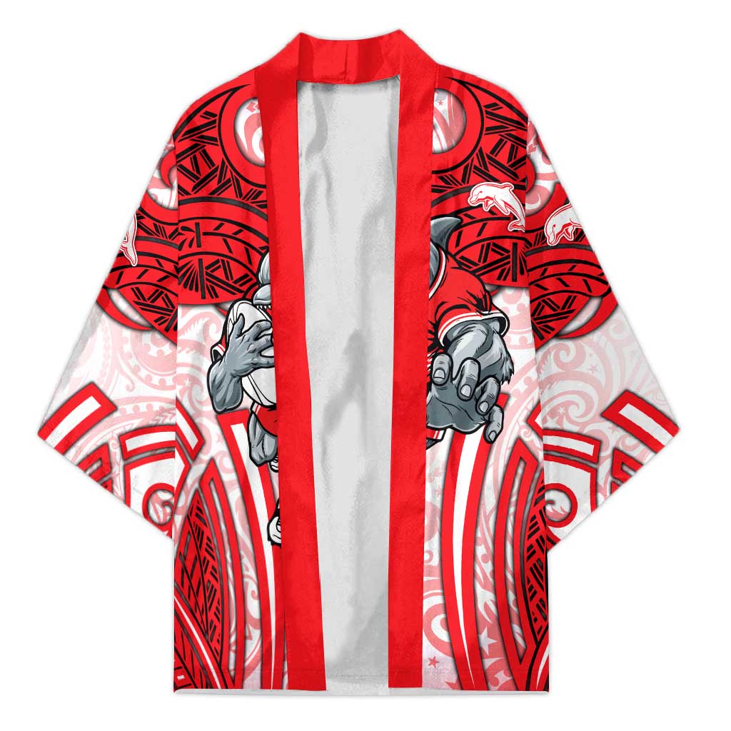 Dolphins Rugby Kimono Polynesian Tribal Dolphin Warrior Red White Pattern