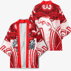 Dolphins Rugby Kimono Polynesian Tribal Dolphin Warrior Red White Pattern