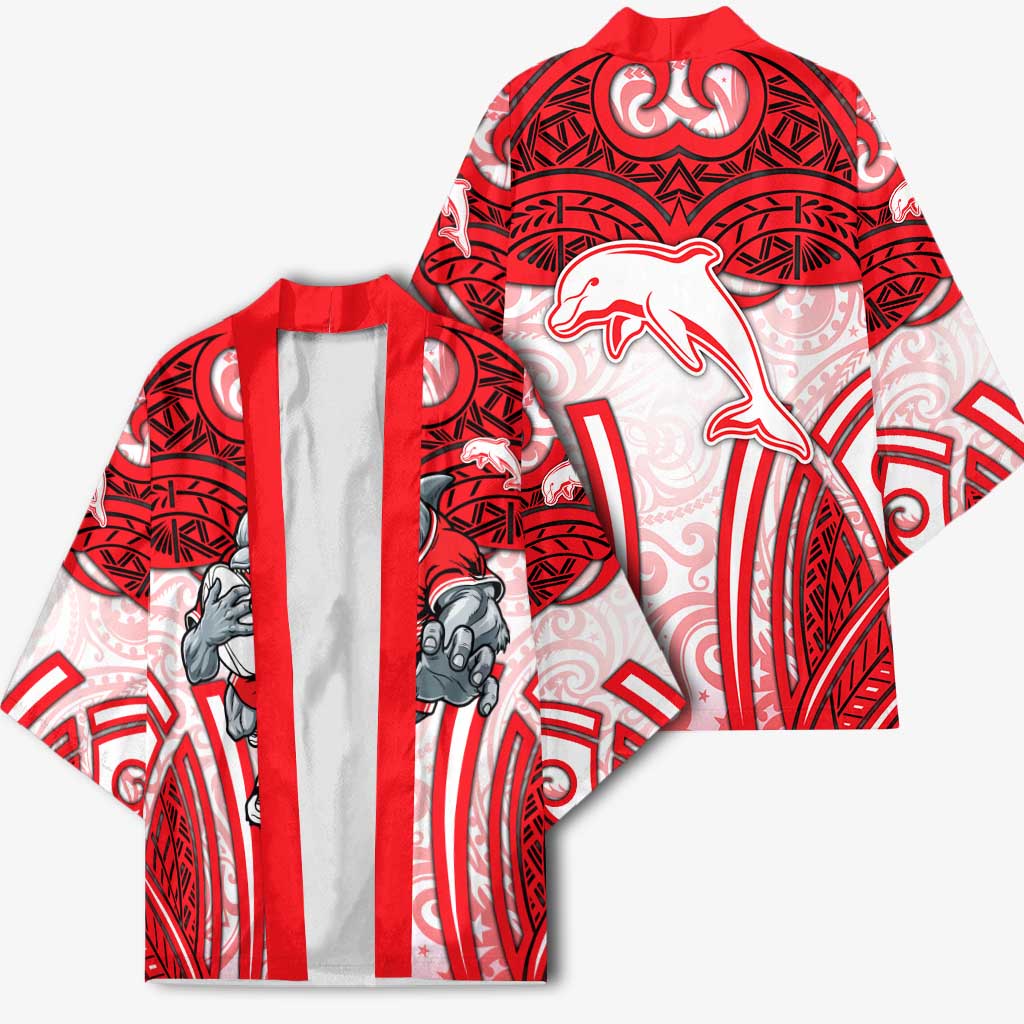 Dolphins Rugby Kimono Polynesian Tribal Dolphin Warrior Red White Pattern