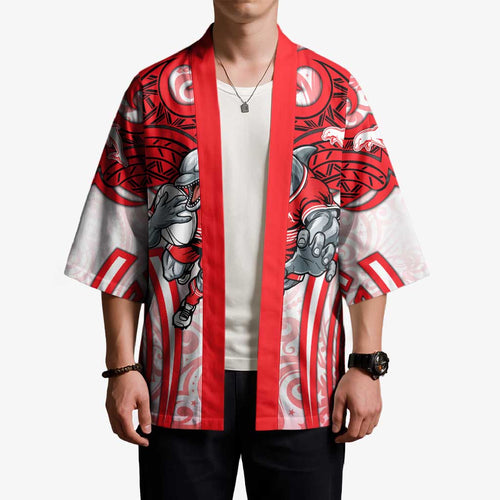 Dolphins Rugby Kimono Polynesian Tribal Dolphin Warrior Red White Pattern