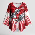 Dolphins Rugby Kimono Sleeve Blouse Polynesian Tribal Dolphin Warrior Red White Pattern