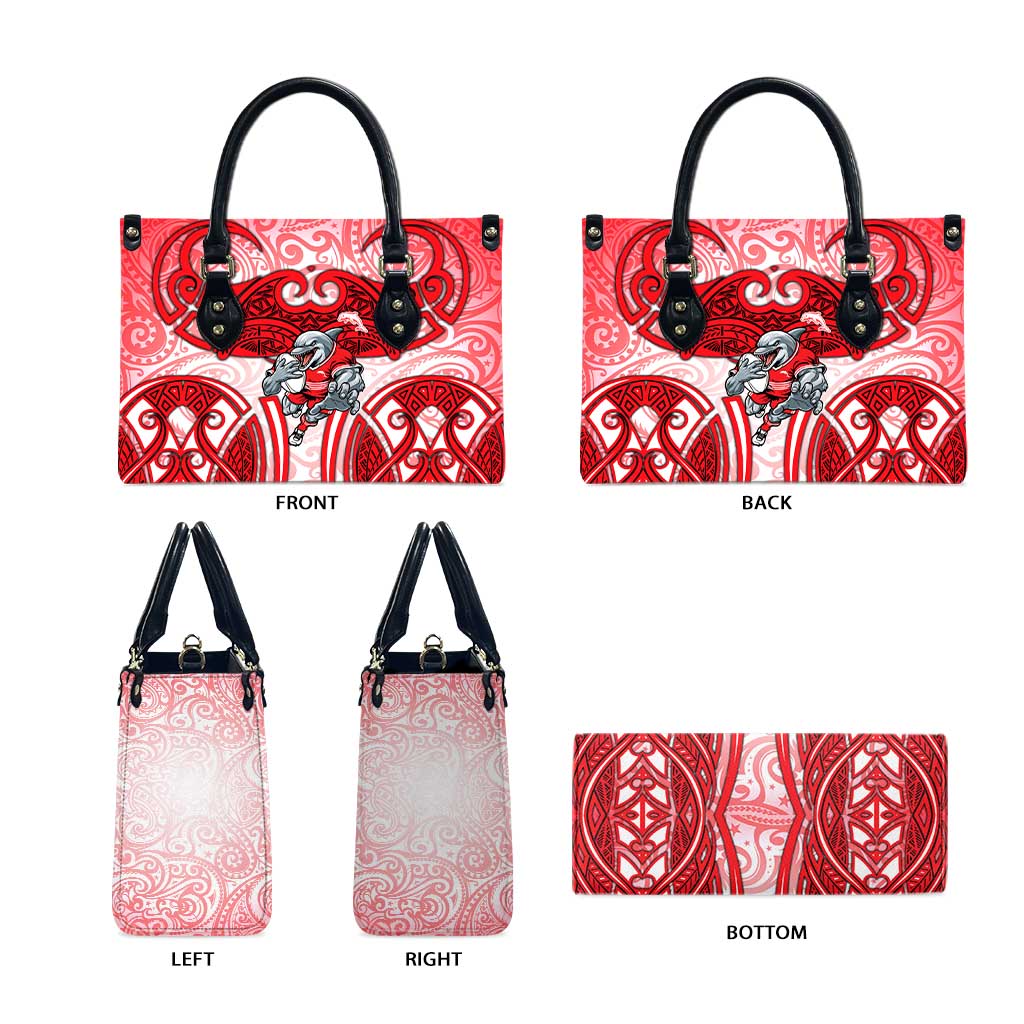 Dolphins Rugby Leather Bag Polynesian Tribal Dolphin Warrior Red White Pattern