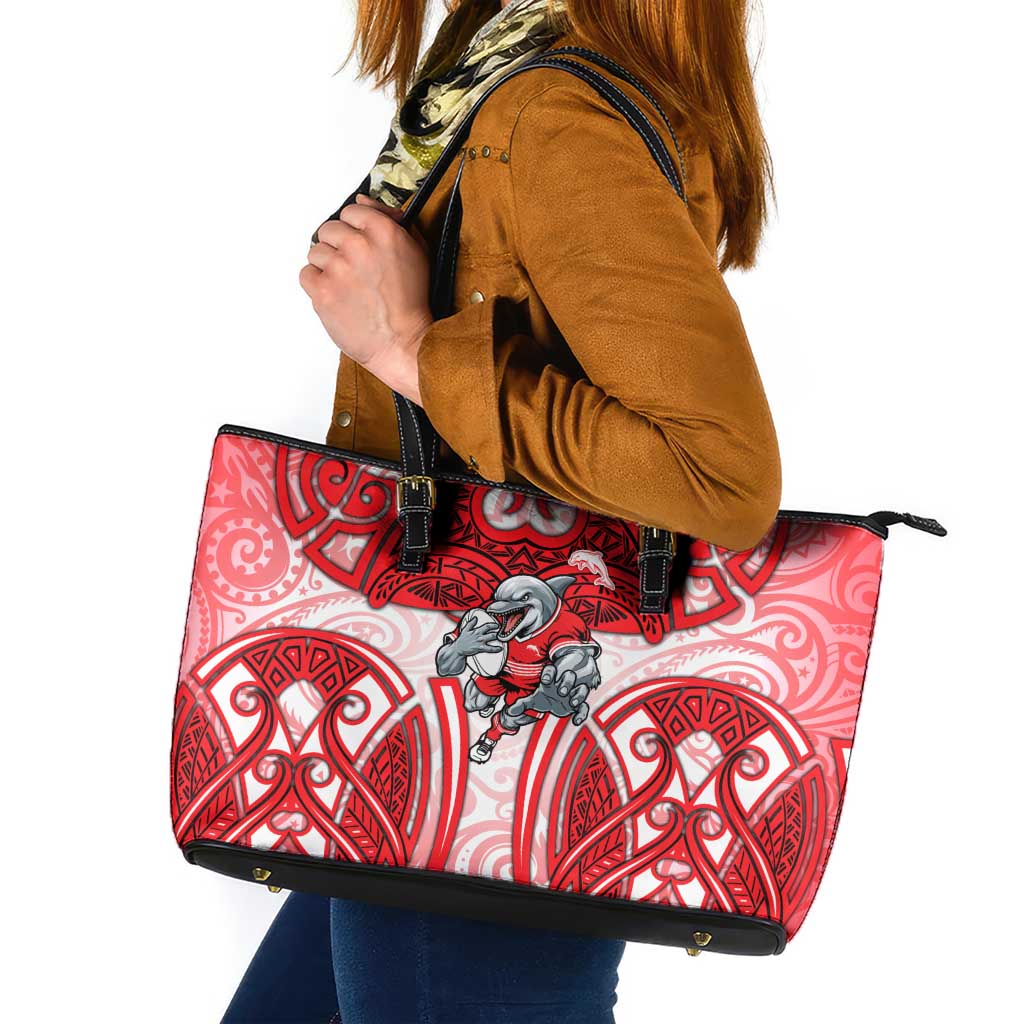 Dolphins Rugby Leather Tote Bag Polynesian Tribal Dolphin Warrior Red White Pattern