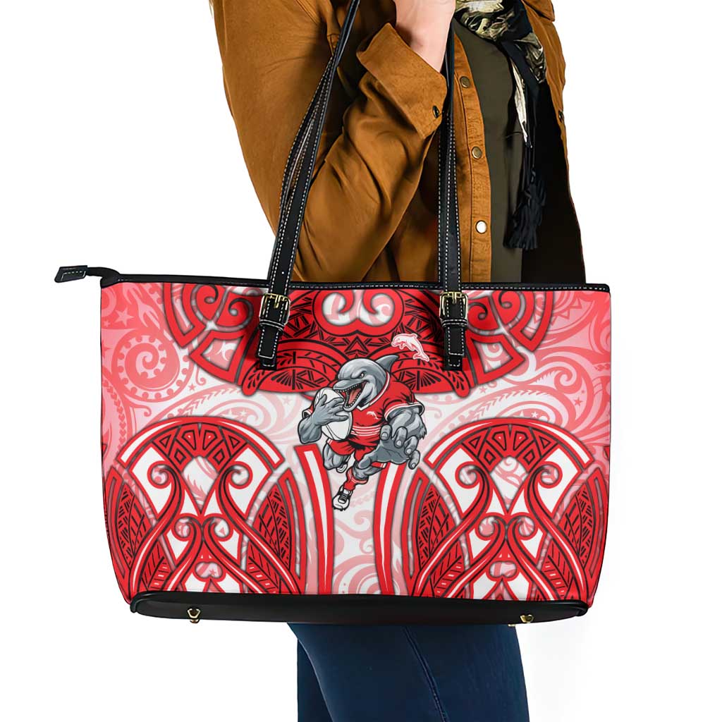 Dolphins Rugby Leather Tote Bag Polynesian Tribal Dolphin Warrior Red White Pattern