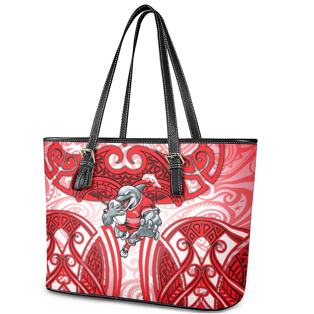Dolphins Rugby Leather Tote Bag Polynesian Tribal Dolphin Warrior Red White Pattern
