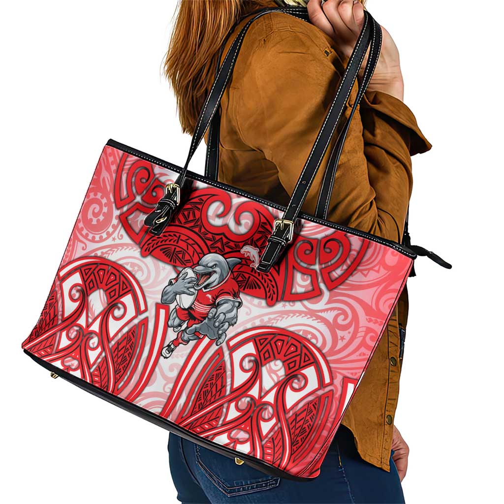 Dolphins Rugby Leather Tote Bag Polynesian Tribal Dolphin Warrior Red White Pattern