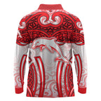Dolphins Rugby Long Sleeve Polo Shirt Polynesian Tribal Dolphin Warrior Red White Pattern