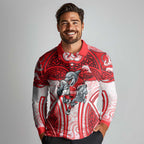 Dolphins Rugby Long Sleeve Polo Shirt Polynesian Tribal Dolphin Warrior Red White Pattern