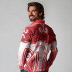 Dolphins Rugby Long Sleeve Polo Shirt Polynesian Tribal Dolphin Warrior Red White Pattern