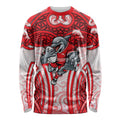 Dolphins Rugby Long Sleeve Shirt Polynesian Tribal Dolphin Warrior Red White Pattern