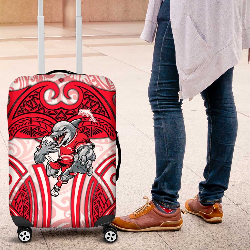 Dolphins Rugby Luggage Cover Polynesian Tribal Dolphin Warrior Red White Pattern