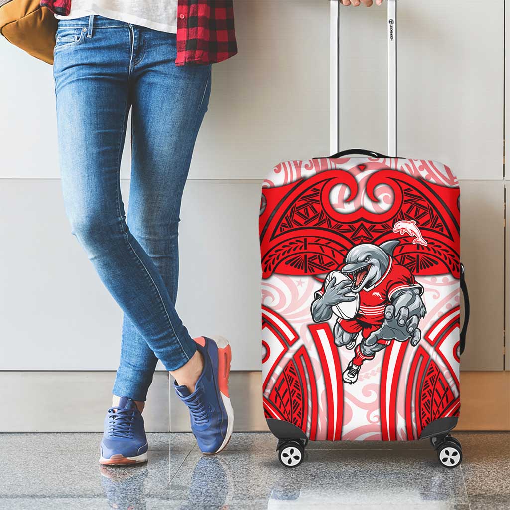Dolphins Rugby Luggage Cover Polynesian Tribal Dolphin Warrior Red White Pattern