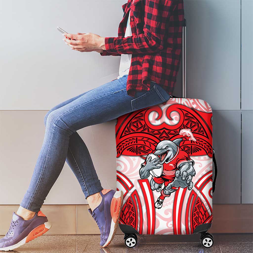 Dolphins Rugby Luggage Cover Polynesian Tribal Dolphin Warrior Red White Pattern