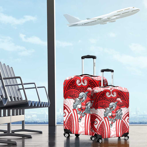Dolphins Rugby Luggage Cover Polynesian Tribal Dolphin Warrior Red White Pattern
