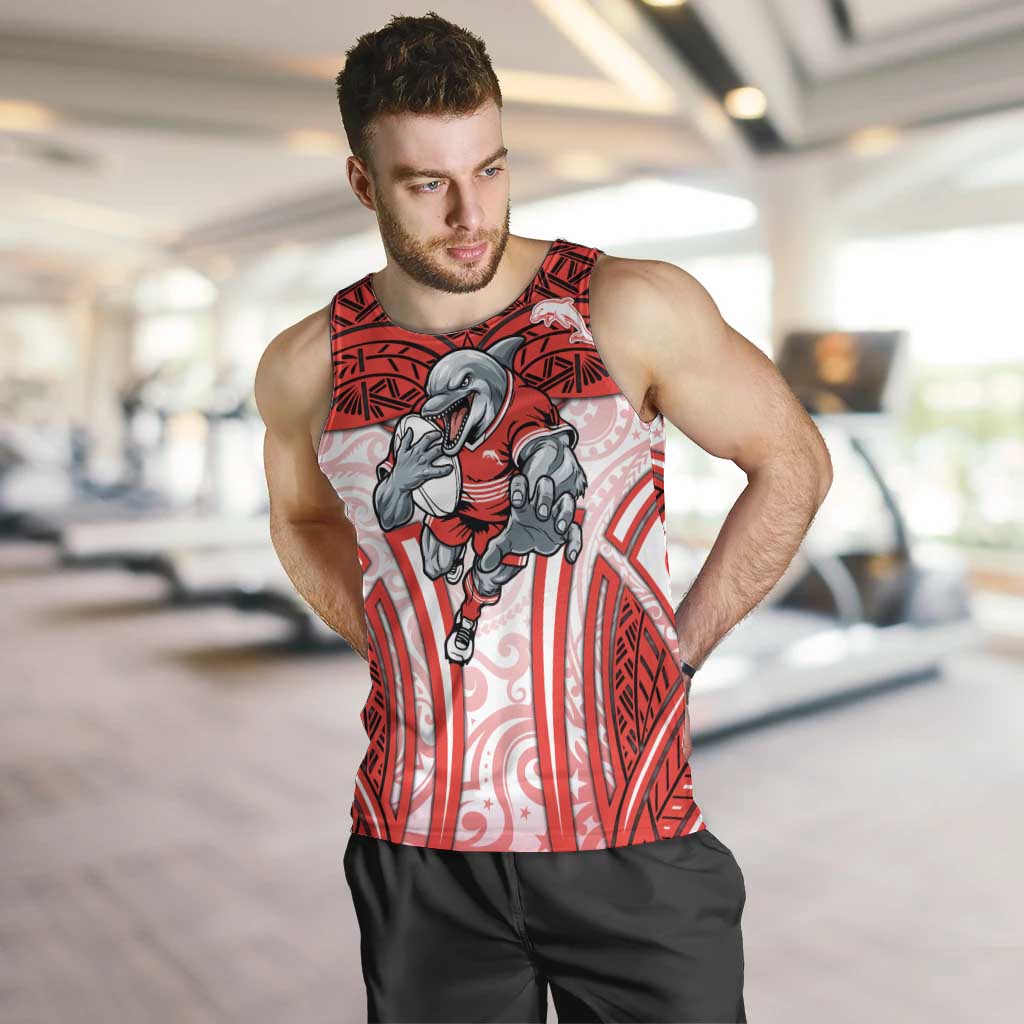 Dolphins Rugby Men Tank Top Polynesian Tribal Dolphin Warrior Red White Pattern