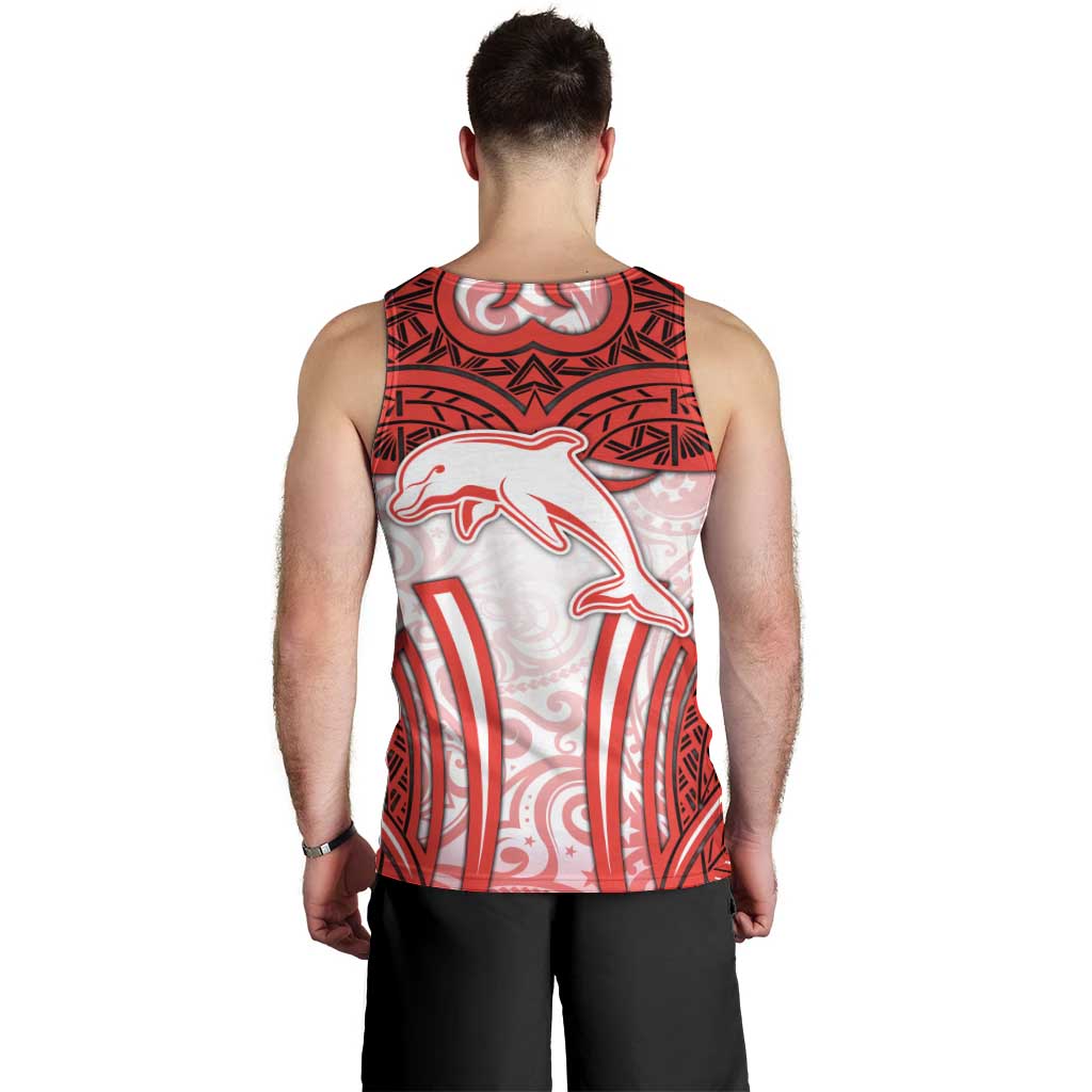 Dolphins Rugby Men Tank Top Polynesian Tribal Dolphin Warrior Red White Pattern