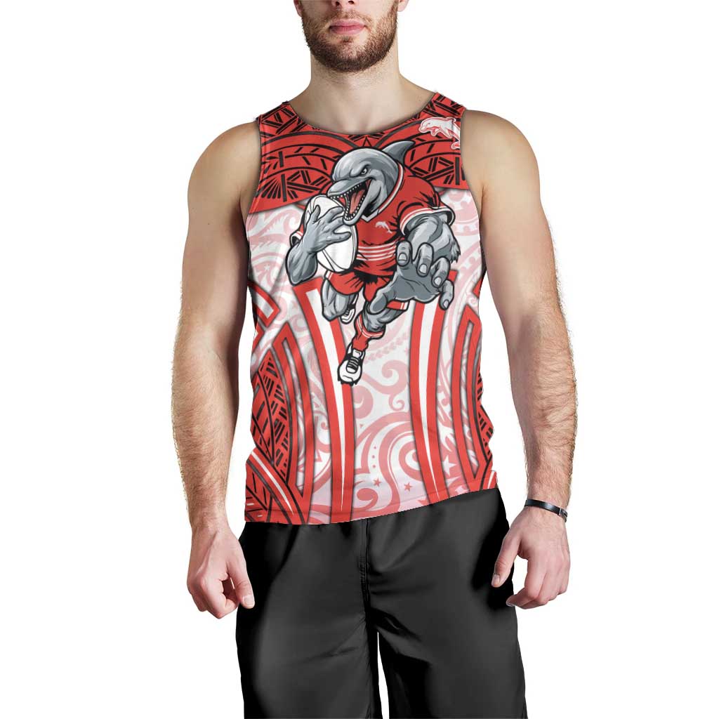 Dolphins Rugby Men Tank Top Polynesian Tribal Dolphin Warrior Red White Pattern
