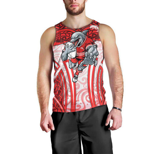 Dolphins Rugby Men Tank Top Polynesian Tribal Dolphin Warrior Red White Pattern