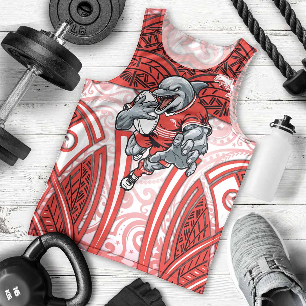 Dolphins Rugby Men Tank Top Polynesian Tribal Dolphin Warrior Red White Pattern