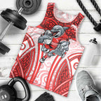 Dolphins Rugby Men Tank Top Polynesian Tribal Dolphin Warrior Red White Pattern