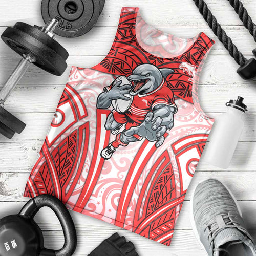 Dolphins Rugby Men Tank Top Polynesian Tribal Dolphin Warrior Red White Pattern