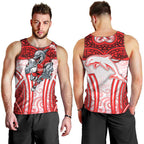 Dolphins Rugby Men Tank Top Polynesian Tribal Dolphin Warrior Red White Pattern