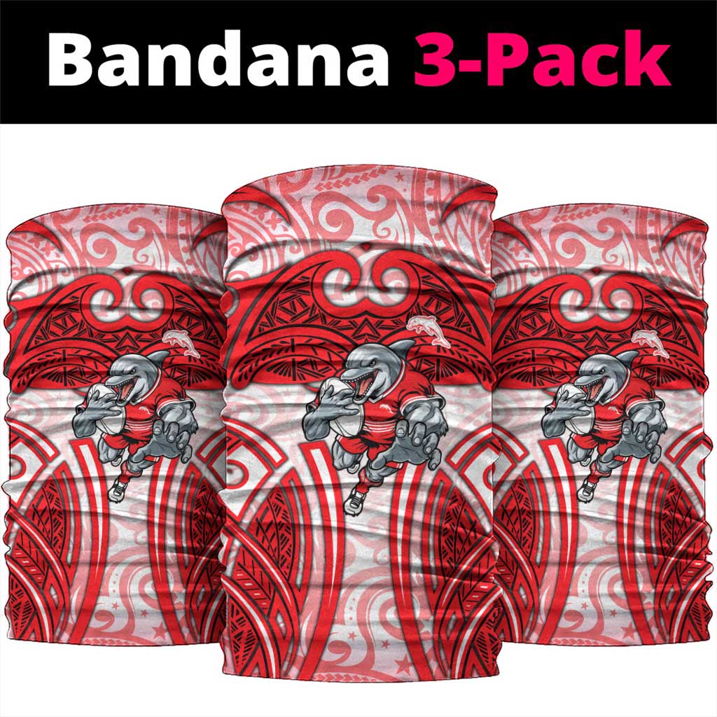 Dolphins Rugby Neck Gaiter Polynesian Tribal Dolphin Warrior Red White Pattern