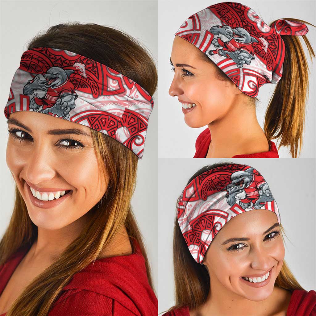 Dolphins Rugby Neck Gaiter Polynesian Tribal Dolphin Warrior Red White Pattern