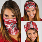 Dolphins Rugby Neck Gaiter Polynesian Tribal Dolphin Warrior Red White Pattern