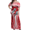 Dolphins Rugby Off Shoulder Maxi Dress Polynesian Tribal Dolphin Warrior Red White Pattern