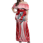 Dolphins Rugby Off Shoulder Maxi Dress Polynesian Tribal Dolphin Warrior Red White Pattern