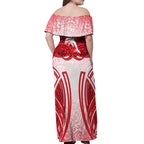 Dolphins Rugby Off Shoulder Maxi Dress Polynesian Tribal Dolphin Warrior Red White Pattern
