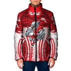 Dolphins Rugby Padded Jacket Polynesian Tribal Dolphin Warrior Red White Pattern