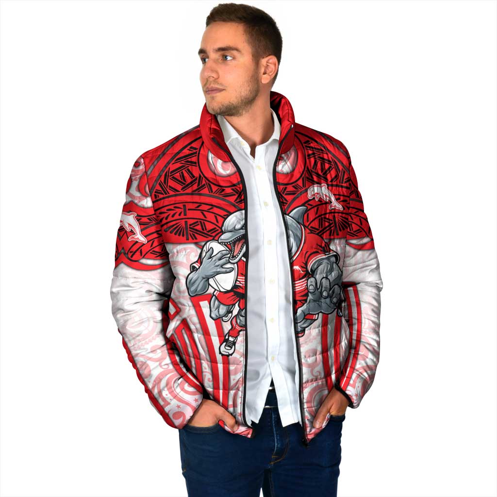 Dolphins Rugby Padded Jacket Polynesian Tribal Dolphin Warrior Red White Pattern