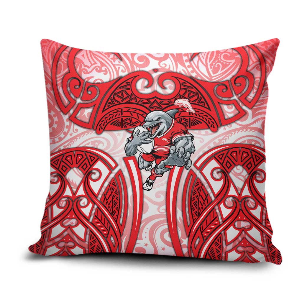 Dolphins Rugby Pillow Cover Polynesian Tribal Dolphin Warrior Red White Pattern