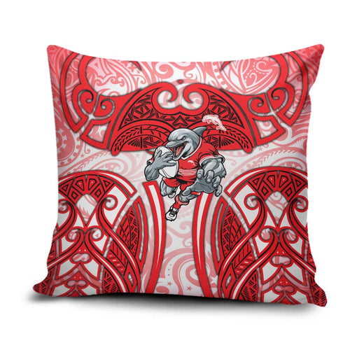 Dolphins Rugby Pillow Cover Polynesian Tribal Dolphin Warrior Red White Pattern