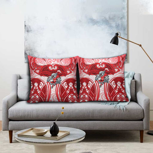 Dolphins Rugby Pillow Cover Polynesian Tribal Dolphin Warrior Red White Pattern