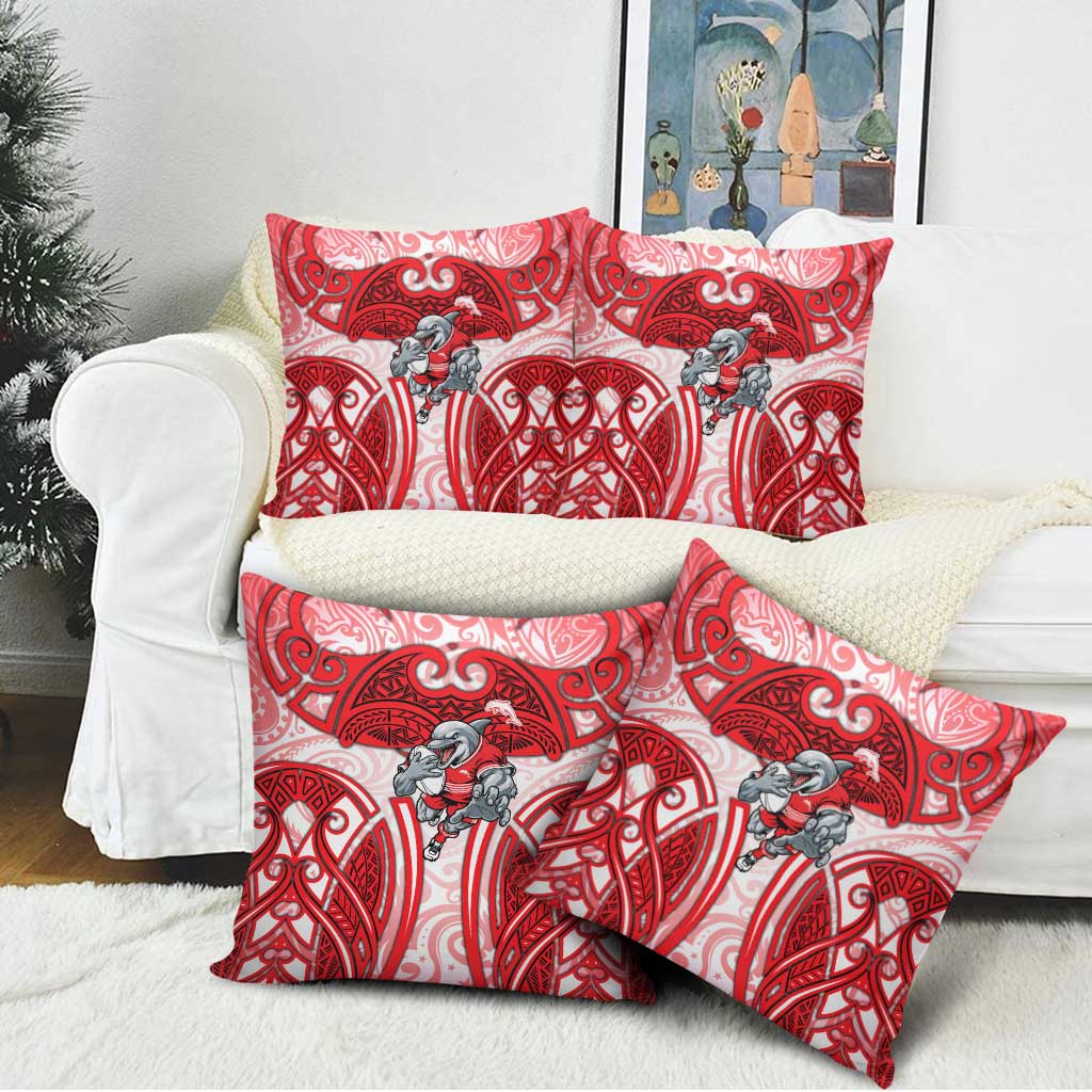 Dolphins Rugby Pillow Cover Polynesian Tribal Dolphin Warrior Red White Pattern