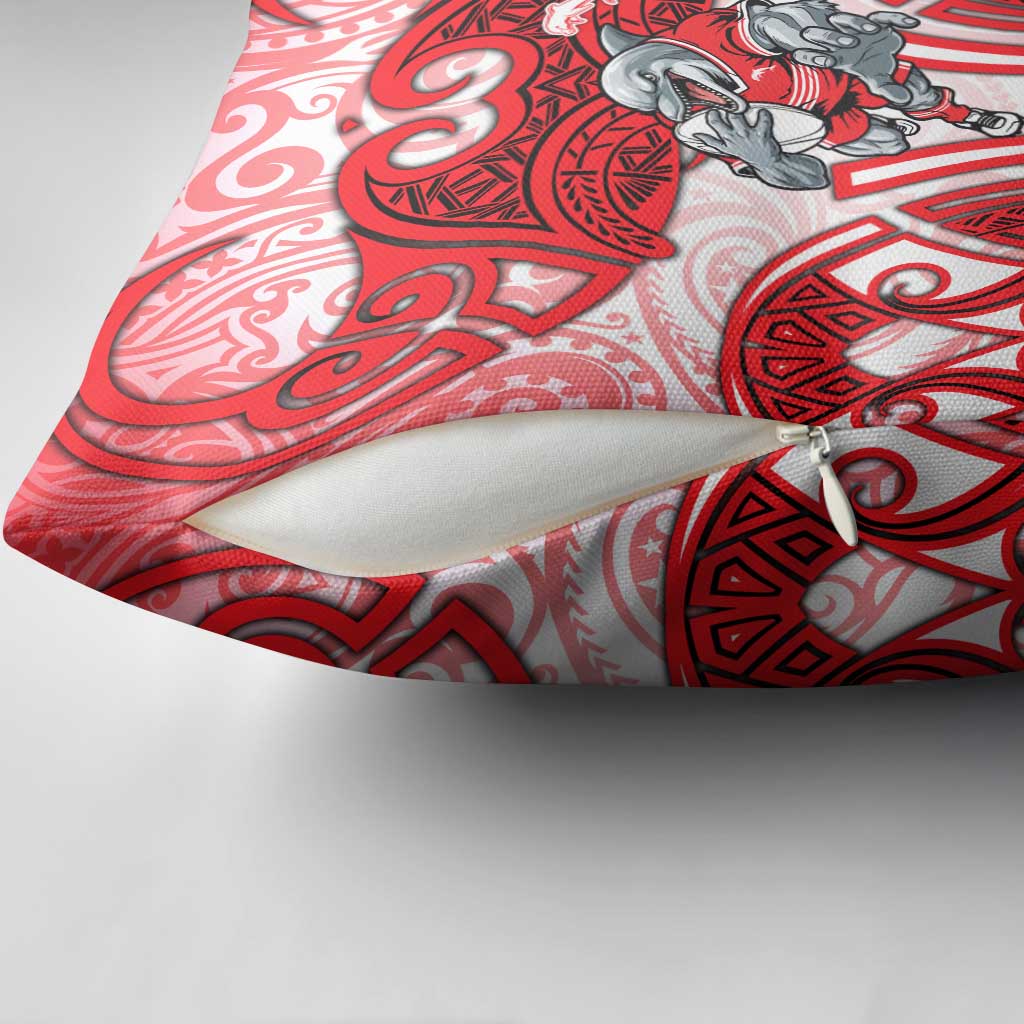 Dolphins Rugby Pillow Cover Polynesian Tribal Dolphin Warrior Red White Pattern
