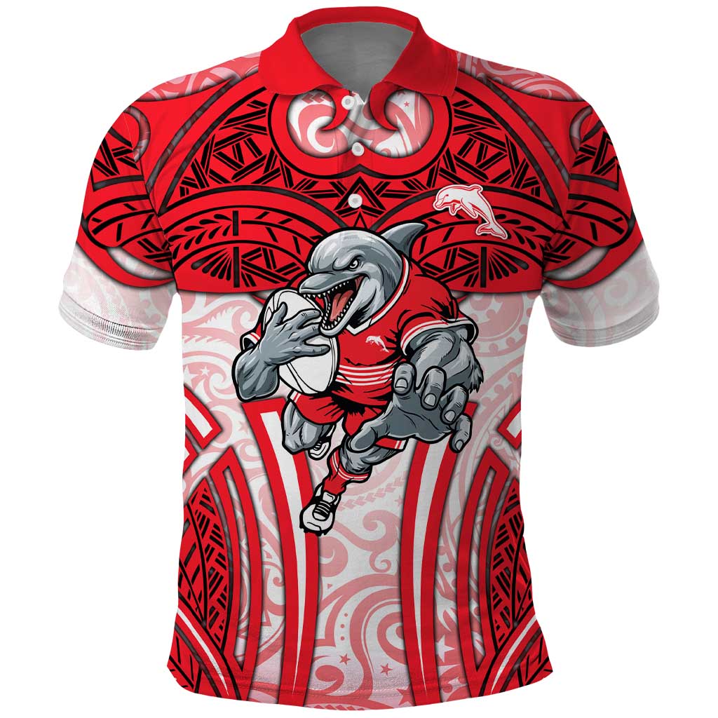 Dolphins Rugby Polo Shirt Polynesian Tribal Dolphin Warrior Red White Pattern