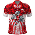 Dolphins Rugby Polo Shirt Polynesian Tribal Dolphin Warrior Red White Pattern