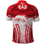 Dolphins Rugby Polo Shirt Polynesian Tribal Dolphin Warrior Red White Pattern